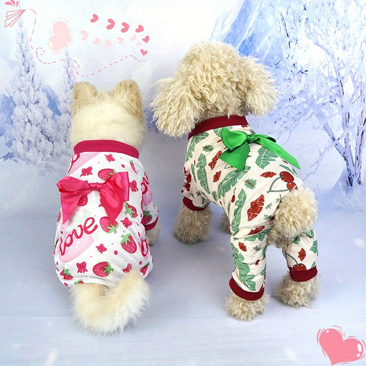 New Spring and Summer Pet Clothes, Four-legged Home Clothes, Pet Onesies with Cute Backs and Big Bows