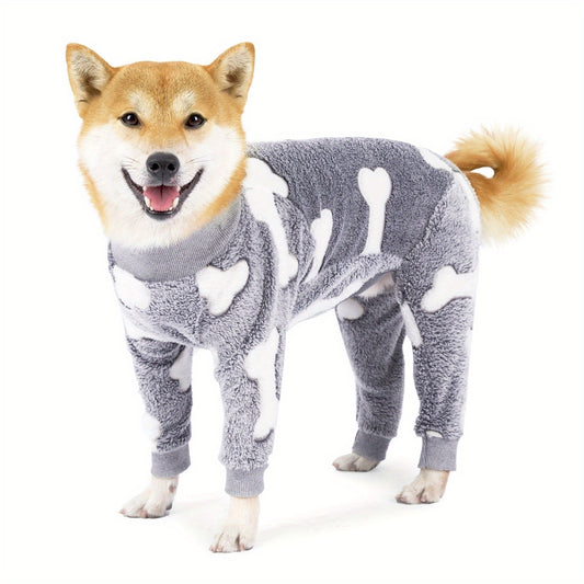 [One-piece Warm Pet Flannel Pajamas] Pet Flannel Pet Pajamas For Medium Large Dogs Soft Winter Warm Dog Hoodie One-piece Warm Pet Clothes Fur Proof Bulldog Clothes S-XXL