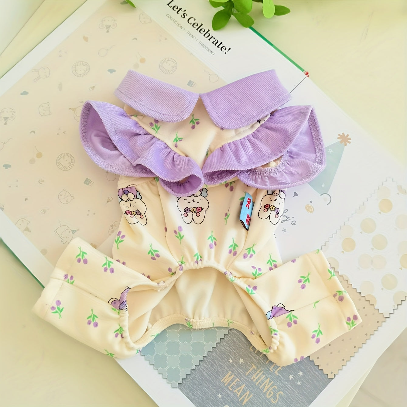 Cute Pet Clothes With Flying Sleeves Floral Dog Indoor Wear Jumpsuit Puppy Soft Clothing