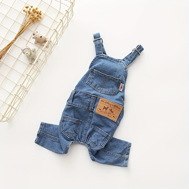 Adjustable Denim Jumpsuit for French Bulldogs - Stylish Pet Clothes for All Seasons