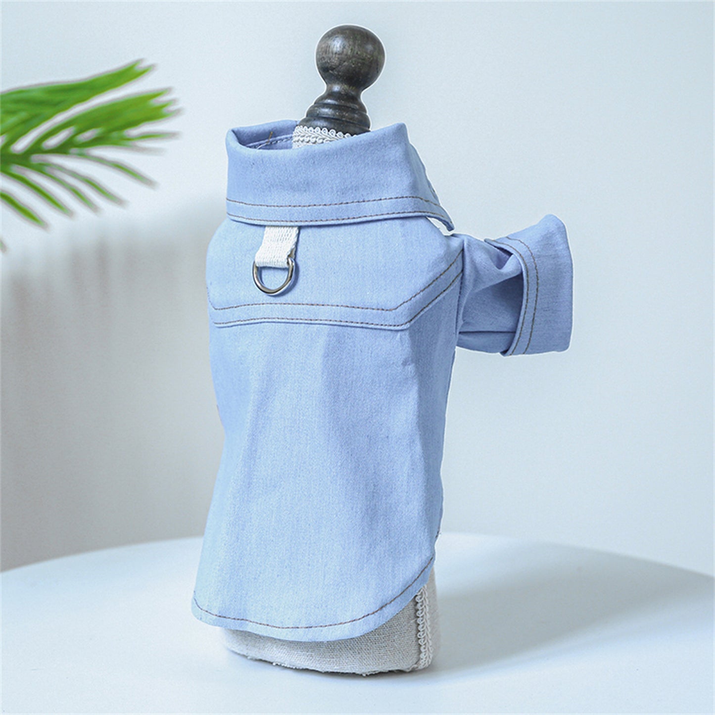 Dog Denim Shirt Solid Color Puppy Shirts with D-Ring Trendy Pet Clothes for Small Dogs Cats