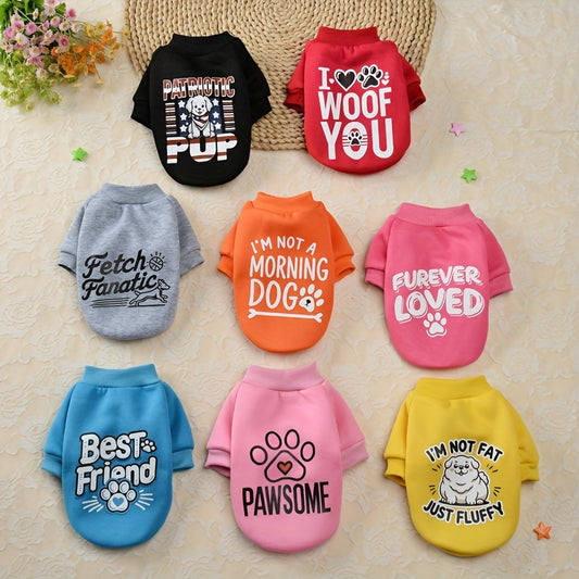 8pcs New Spring/Autumn Cute Plus Velvet Pet Dog Sweater Set, Eight-piece Dog Clothes, Print Design, Patriotic Love Family and Good Friends Dog Festival Clothes, Dog Hooded Sweatshirt, Eight Colors Available at the Same Time,
