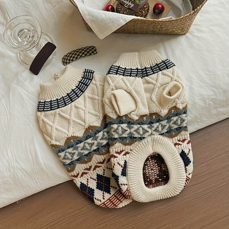 Cable Knit Dog Sweater Turtleneck Cold Weather Pullover Classic Knitwear With Fair Isle Pattern Thick Warm Winter Pet Clothes Cozy Turtleneck Sweatshirt Outdoor Outfits For Small Medium Large Dogs Cats