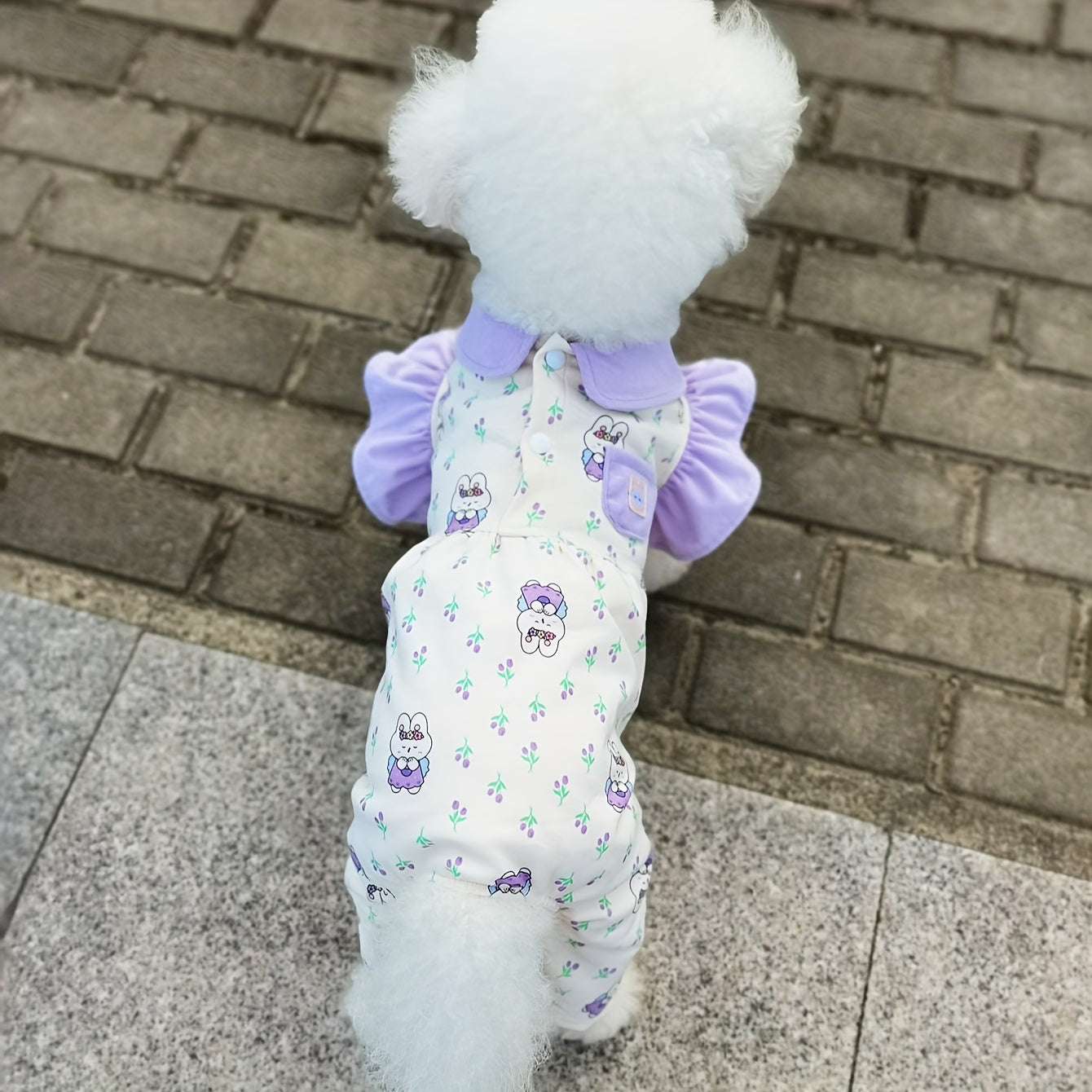 Cute Pet Clothes With Flying Sleeves Floral Dog Indoor Wear Jumpsuit Puppy Soft Clothing
