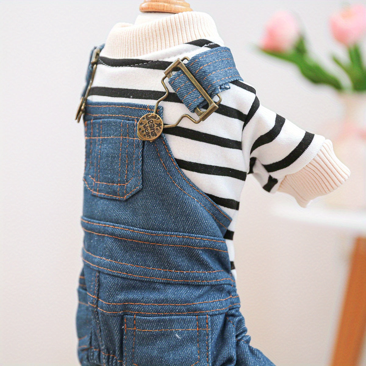 Striped Classic Jeans Pet Clothes Dog Clothes Small Dog Autumn and Winter Warm and Comfortable