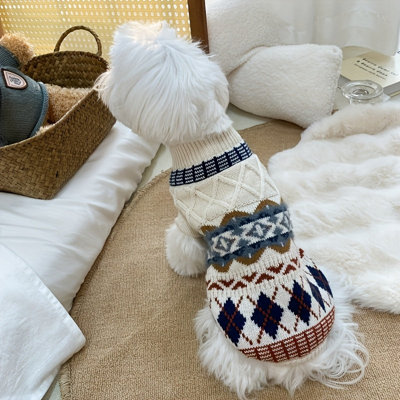 Cable Knit Dog Sweater Turtleneck Cold Weather Pullover Classic Knitwear With Fair Isle Pattern Thick Warm Winter Pet Clothes Cozy Turtleneck Sweatshirt Outdoor Outfits For Small Medium Large Dogs Cats