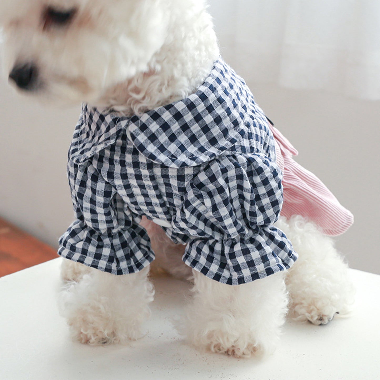 Dog Plaid Dress 2 Legs Covered Puppy Girl Suspender Dress Pet Clothes for Small Dogs Cats