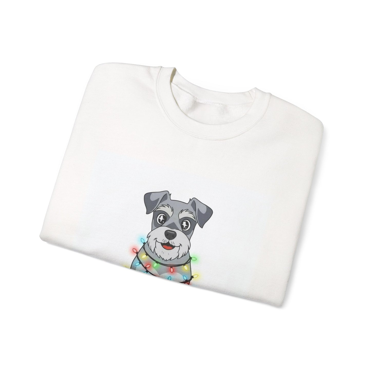 Christmas Schnauzer Sweatshirt — Cute Dog Wrapped in Holiday Lights