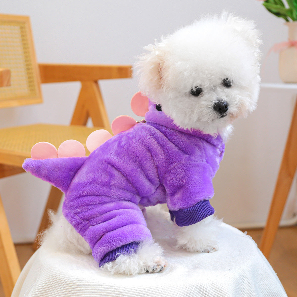 1pc Dinosaur Costume Dog Outfit - Cozy Knit Polyester Pet Clothes with Snap Button Closure, Hand Washable, Suitable for Small Breeds - All Seasons Warm Pet Apparel
