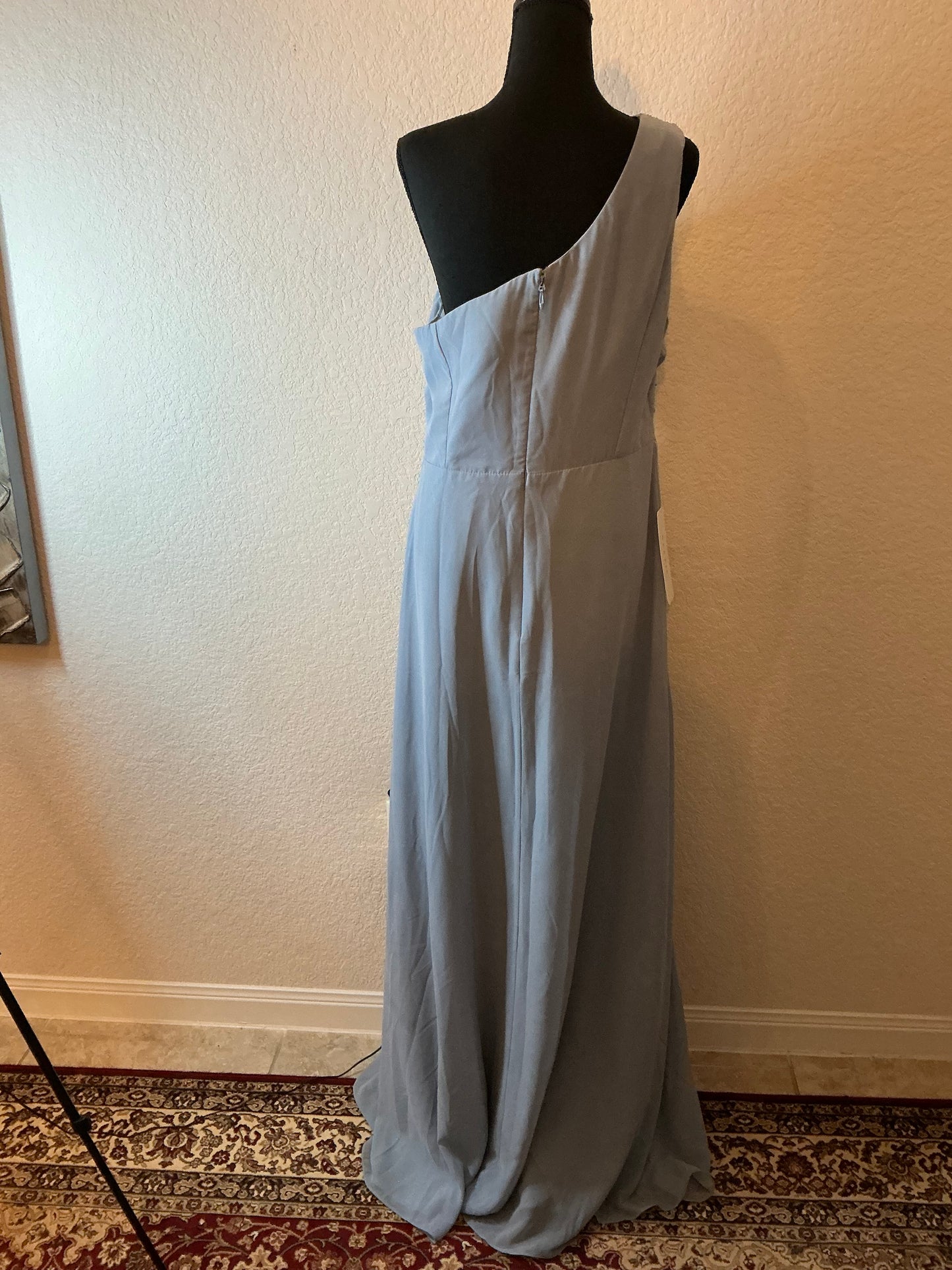 Azazie “Iris” One-Shoulder Formal Gown in Dusty Blue – Size 14