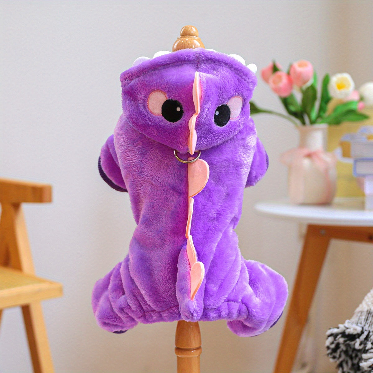 1pc Dinosaur Costume Dog Outfit - Cozy Knit Polyester Pet Clothes with Snap Button Closure, Hand Washable, Suitable for Small Breeds - All Seasons Warm Pet Apparel