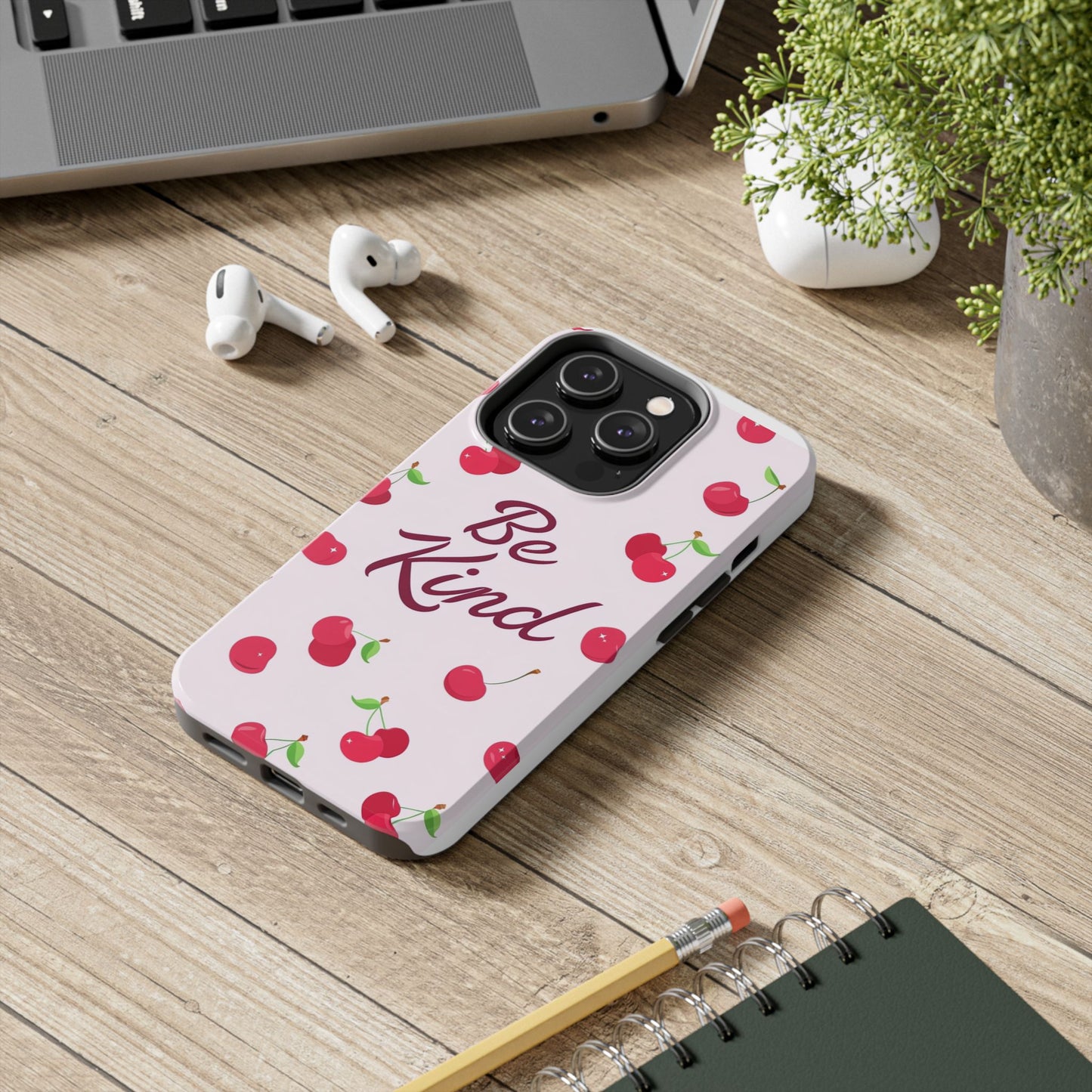 Cherry Blossom Tough Phone Case - "Be Kind" Design, Cute Phone Cover, Eco-Friendly Case, Gift for Friends, Positive Vibes
