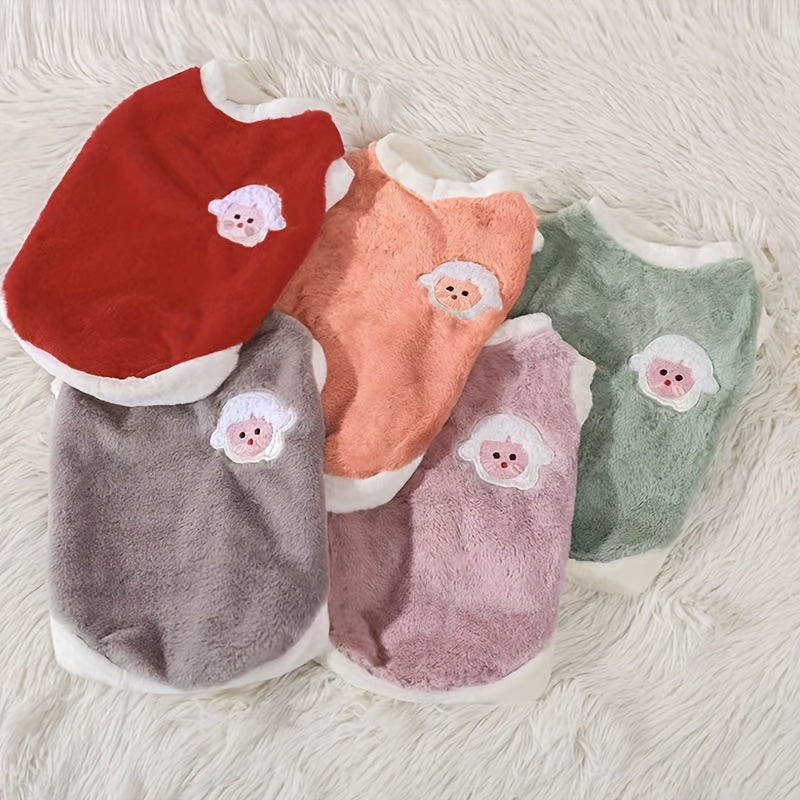 Cozy Plush Pet Winter Vest - Anti-Shedding, Warm Knit Sweater with Cute Animal Patches, Machine Washable, Ideal for Small to Large Breeds, Pet Winter Wear | Stylish Pet Sweater | Pet Clothes, Dog Winter Clothes