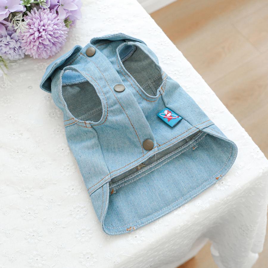 Denim Dog Jacket with Letter and Star Design, Jean Vest Style Pet Clothes for Small Dogs and Cats, Polyester, Pullover, Pet Clothes, D-Ring