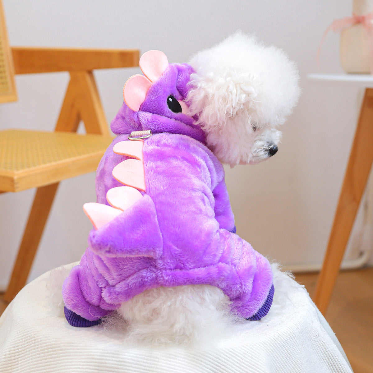 1pc Dinosaur Costume Dog Outfit - Cozy Knit Polyester Pet Clothes with Snap Button Closure, Hand Washable, Suitable for Small Breeds - All Seasons Warm Pet Apparel