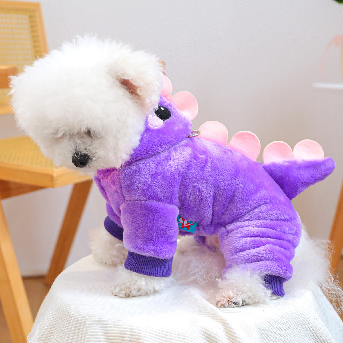 1pc Dinosaur Costume Dog Outfit - Cozy Knit Polyester Pet Clothes with Snap Button Closure, Hand Washable, Suitable for Small Breeds - All Seasons Warm Pet Apparel