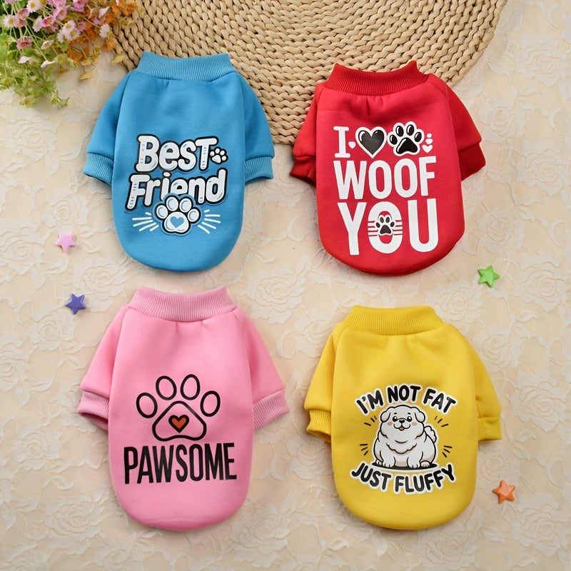 8pcs New Spring/Autumn Cute Plus Velvet Pet Dog Sweater Set, Eight-piece Dog Clothes, Print Design, Patriotic Love Family and Good Friends Dog Festival Clothes, Dog Hooded Sweatshirt, Eight Colors Available at the Same Time,