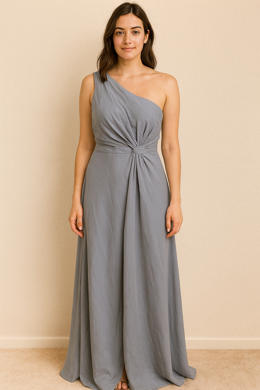 Azazie “Iris” One-Shoulder Formal Gown in Dusty Blue – Size 14