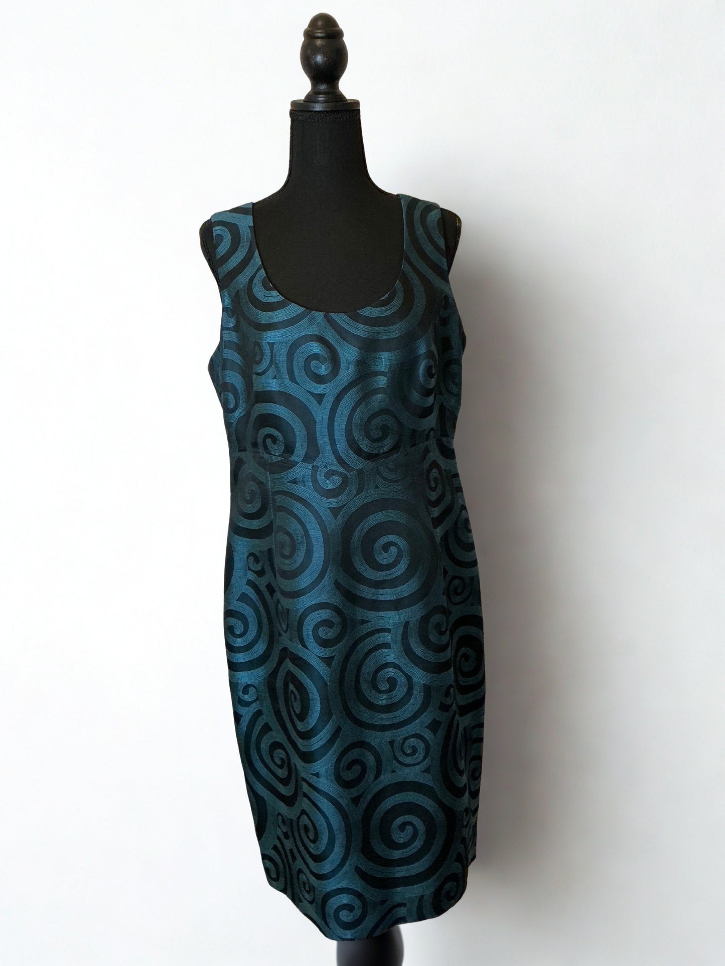 Carlisle Teal & Black Jacquard Sheath Dress – Size 12