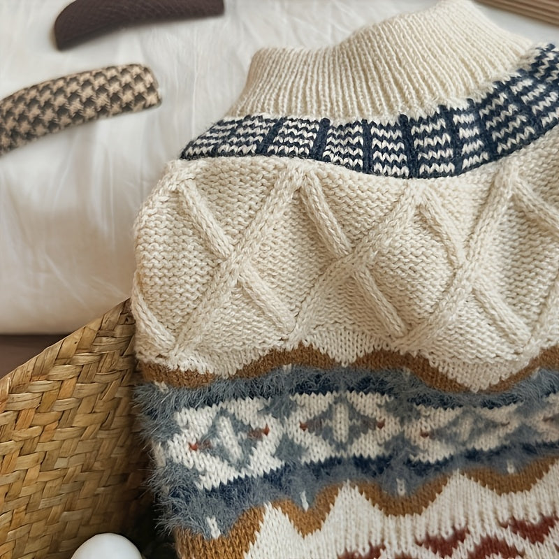 Cable Knit Dog Sweater Turtleneck Cold Weather Pullover Classic Knitwear With Fair Isle Pattern Thick Warm Winter Pet Clothes Cozy Turtleneck Sweatshirt Outdoor Outfits For Small Medium Large Dogs Cats