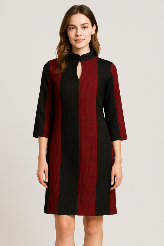 Vivek Narang Black & Burgundy Textured Silk Dress – Vintage Designer