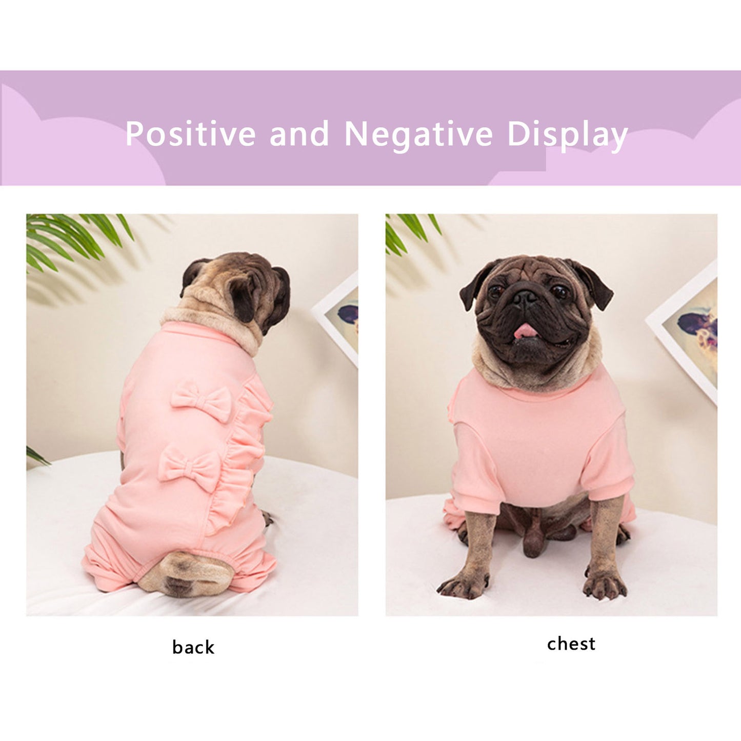 Cute Dog Pajamas Bodysuits with 3D Bow Ruffled Four-Legged Warm Pet Clothes for Small and Medium Dog