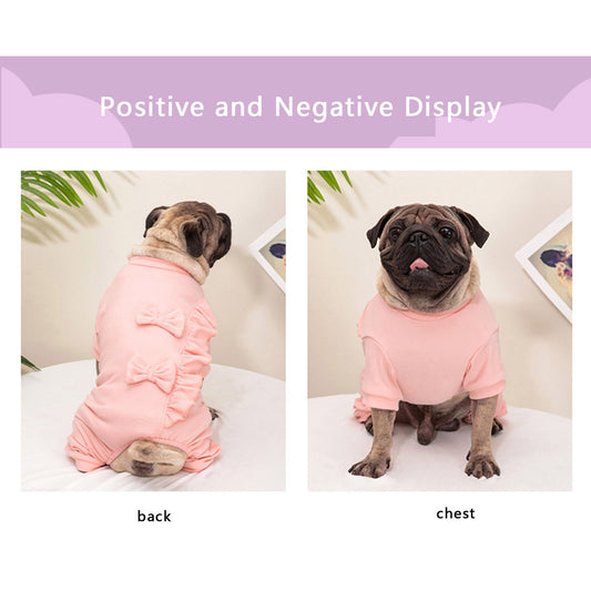 Cute Dog Pajamas Bodysuits with 3D Bow Ruffled Four-Legged Warm Pet Clothes for Small and Medium Dog