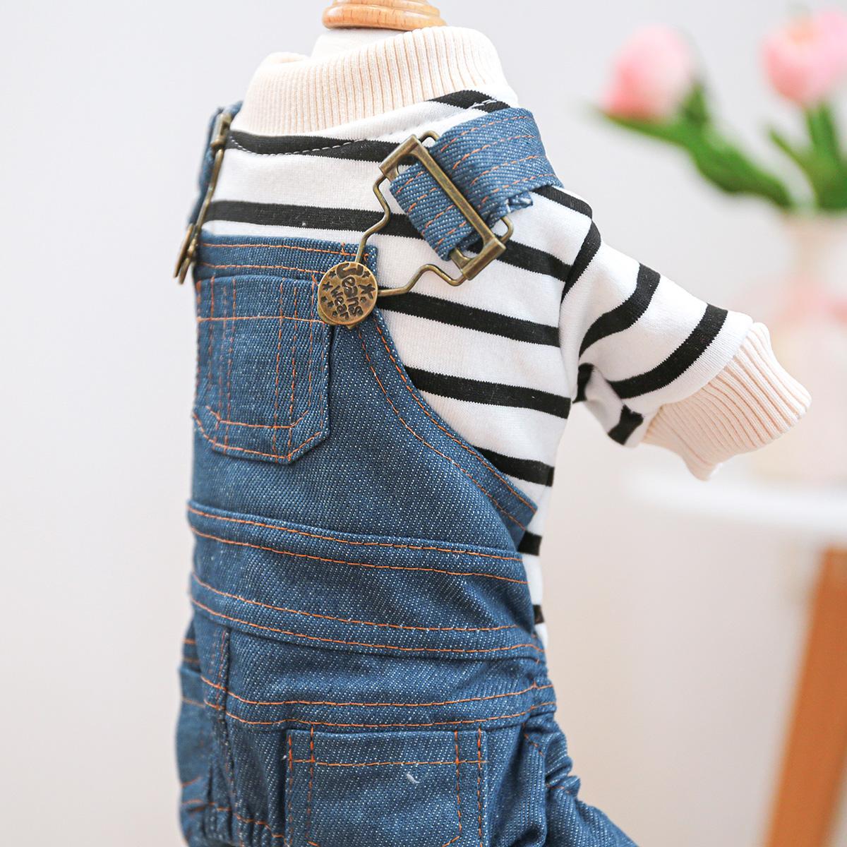 Striped Classic Jeans Pet Clothes Dog Clothes Small Dog Autumn and Winter Warm and Comfortable