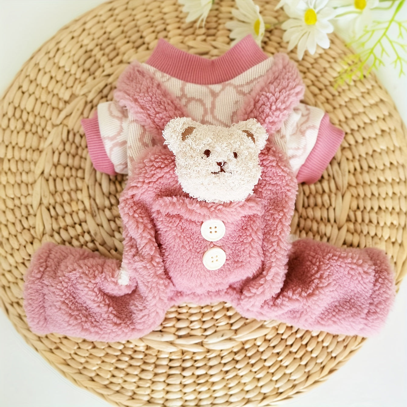 Adorable Plush Dog Onesie - Soft, Cuddly, and Warm Jumpsuit with Bear Pocket for Autumn and Winter - Perfect Pet Clothes for Dogs