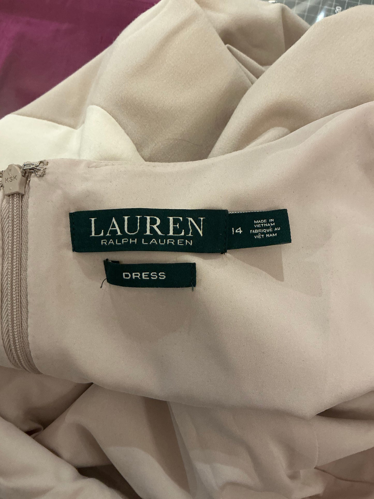 Lauren Ralph Lauren Taupe & Cream Fit-and-Flare Dress – Size 14