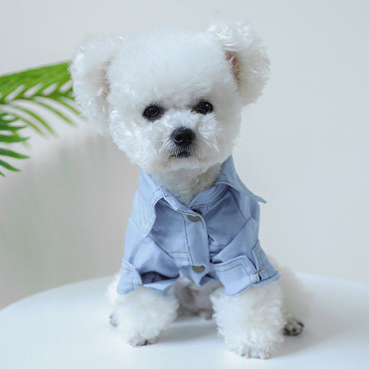 Dog Denim Shirt Solid Color Puppy Shirts with D-Ring Trendy Pet Clothes for Small Dogs Cats