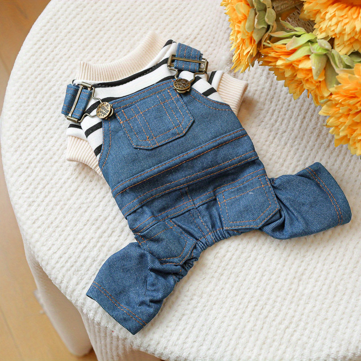 Striped Classic Jeans Pet Clothes Dog Clothes Small Dog Autumn and Winter Warm and Comfortable