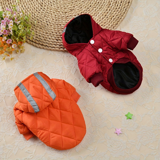 Pet Dog Winter Jacket, Thickened Dog Clothes, Reflective Strip Safety Design, with Hat and Safety Leash Ring, Winter/Autumn Jacket for Small and Toy Dogs, Suitable for Pet Clothes for Yorkshire Terrier, Maltese, Pomeranian, P