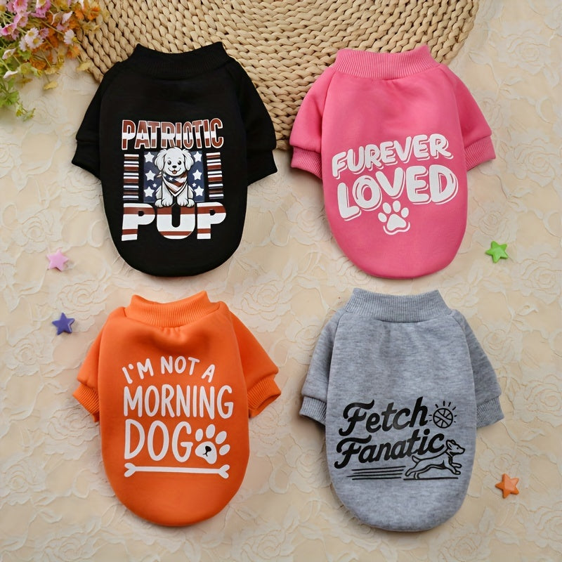 8pcs New Spring/Autumn Cute Plus Velvet Pet Dog Sweater Set, Eight-piece Dog Clothes, Print Design, Patriotic Love Family and Good Friends Dog Festival Clothes, Dog Hooded Sweatshirt, Eight Colors Available at the Same Time,