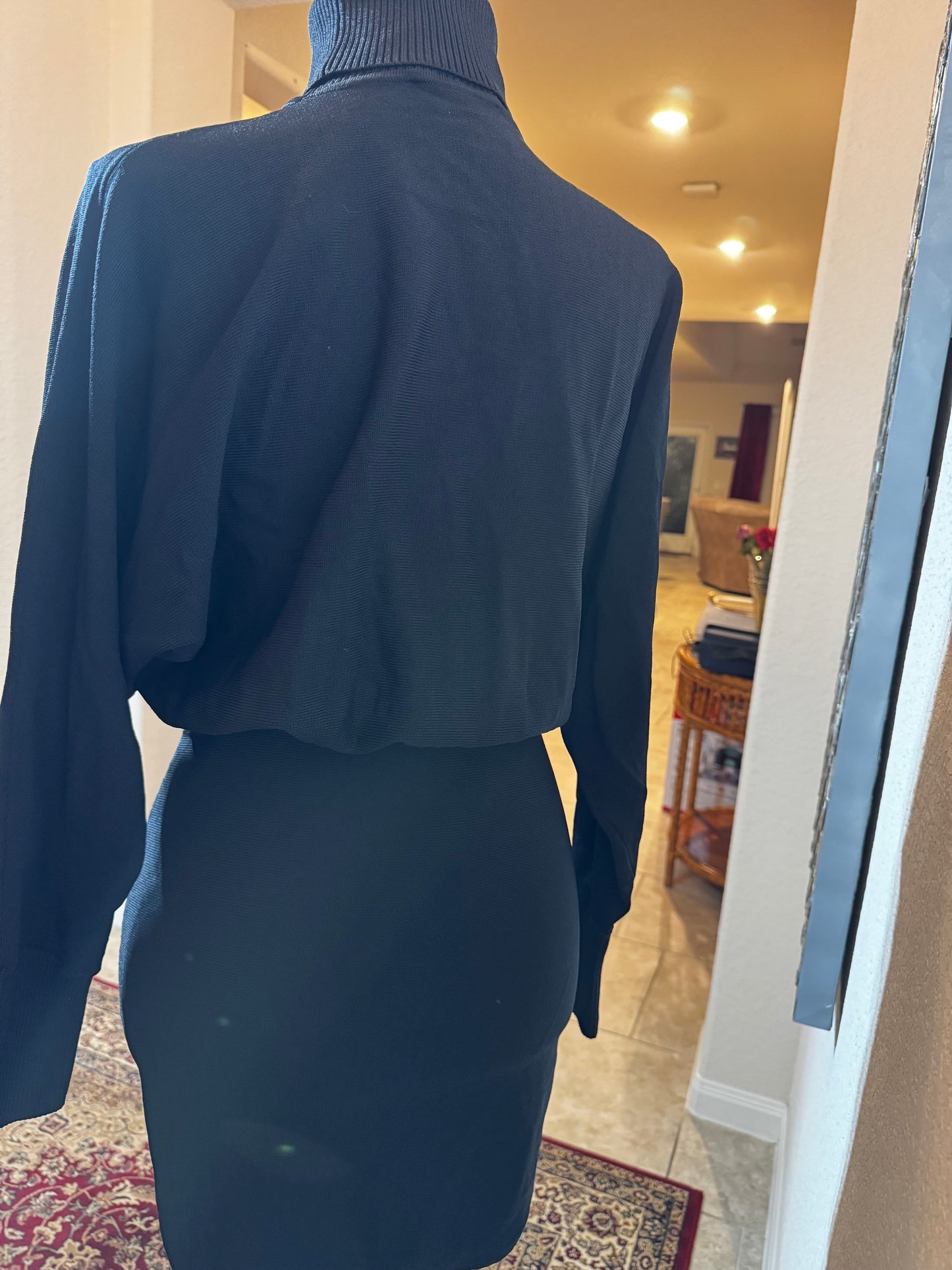 Lovers + Friends Black Ruched Sweater Mini Dress – Size XS