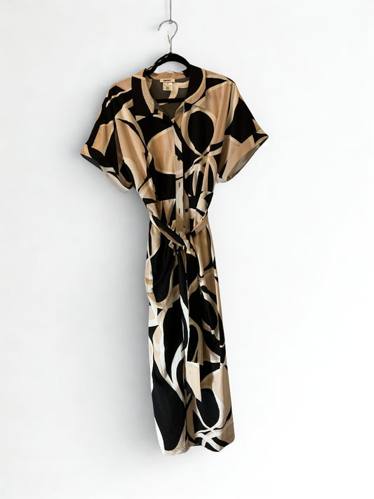 DKNY Geometric Print Button-Down Midi Shirt Dress – Size 12