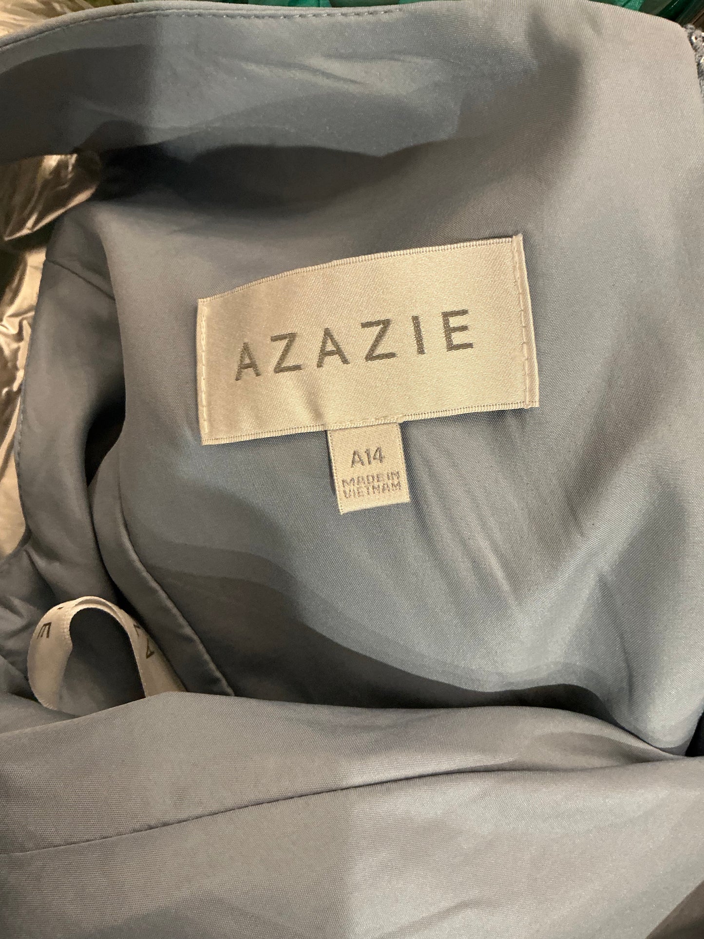 Azazie “Iris” One-Shoulder Formal Gown in Dusty Blue – Size 14