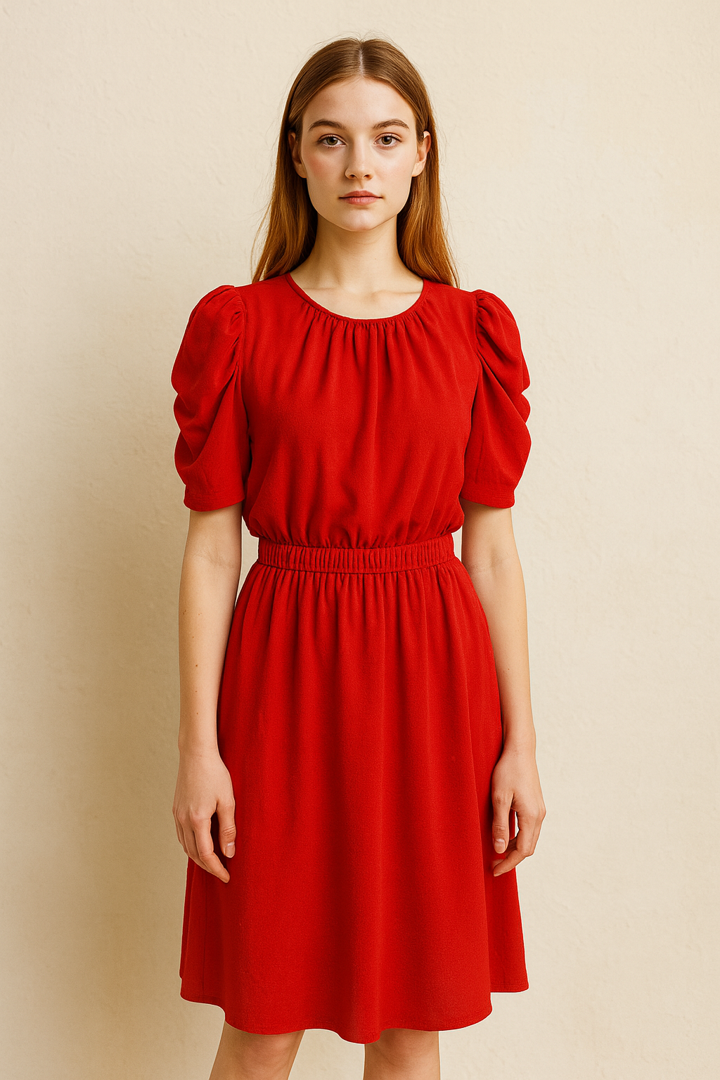 Maggy London Red Puff-Sleeve Fit & Flare Dress – Size 14