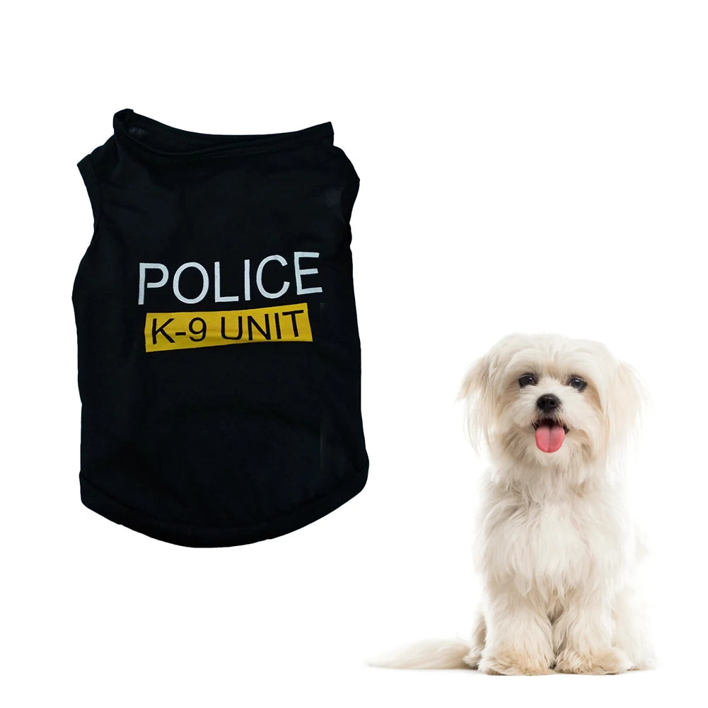 Pet Vest Police Clothes Puppy T-shirt Jacket Polyester Soft Breathable Comfortable Stylish Casual Style Dog Clothing Wholesale