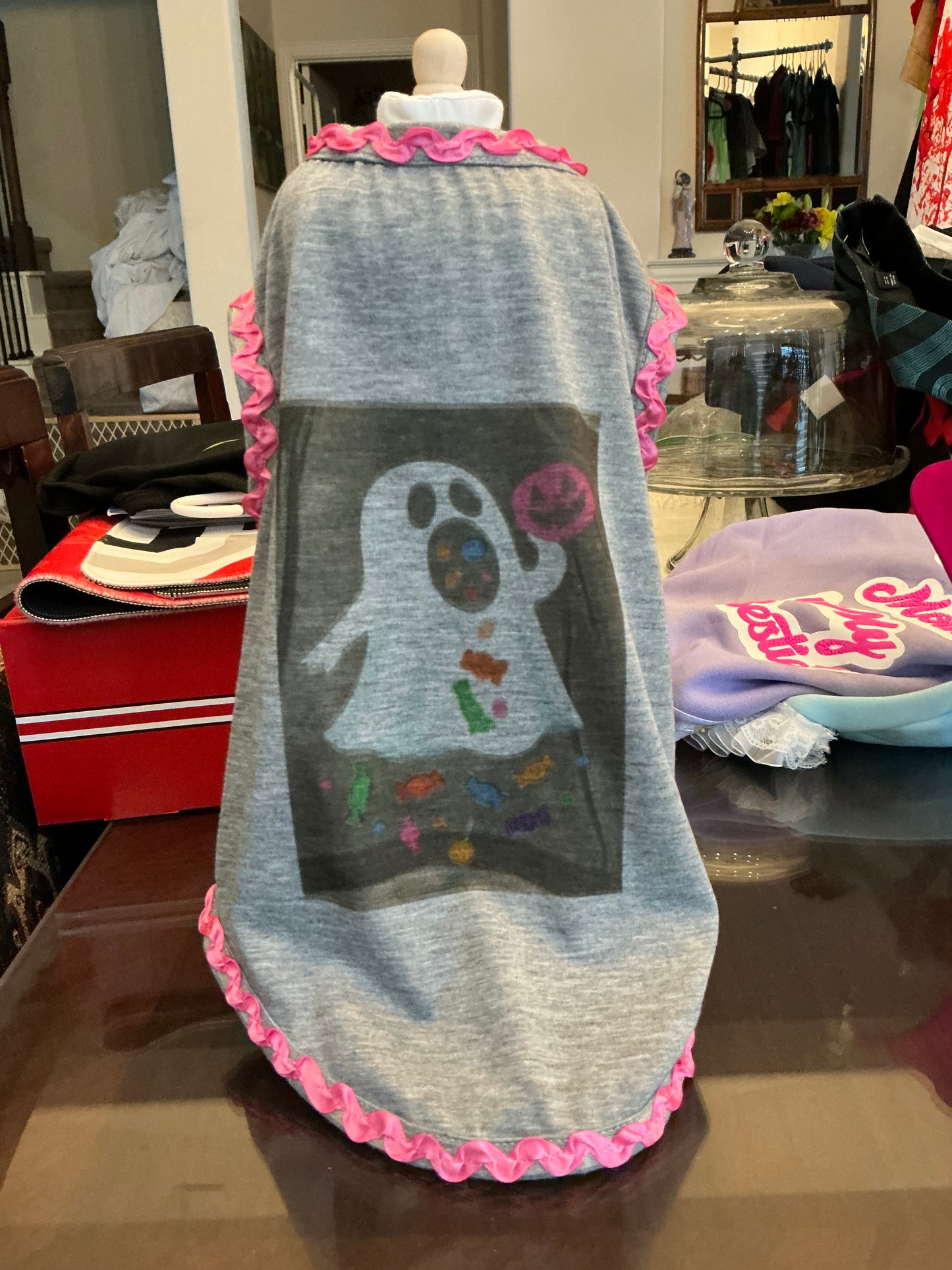 Ghost Candy Pet Dress – Gray & Pink Ruffle – Cute Fall/Halloween Outfit