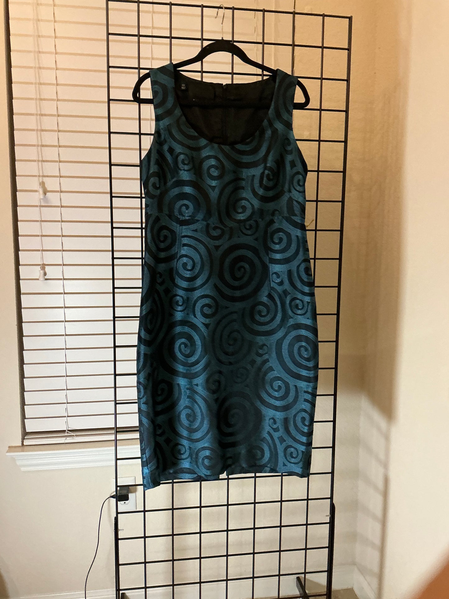 Carlisle Teal & Black Jacquard Sheath Dress – Size 12