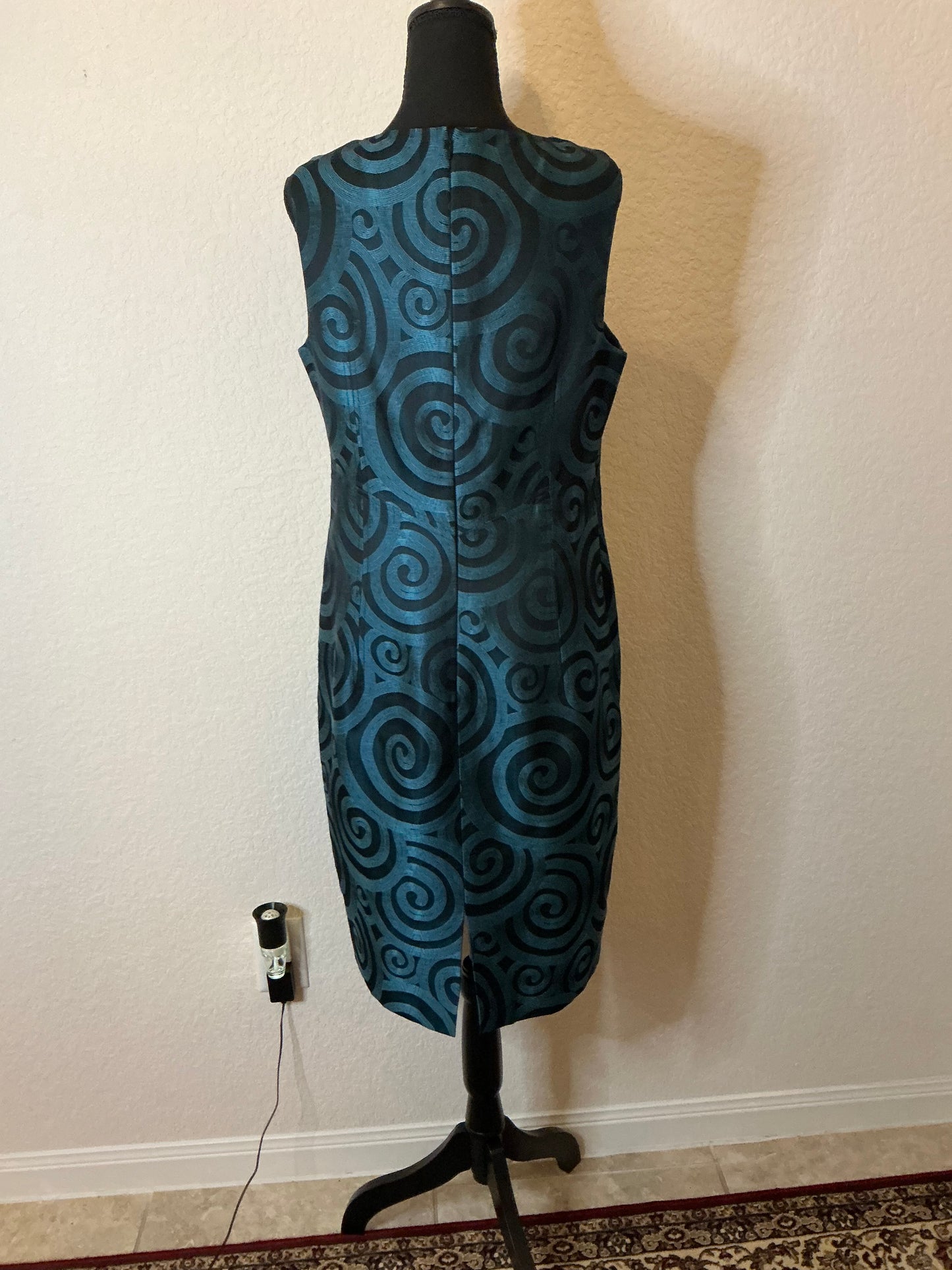 Carlisle Teal & Black Jacquard Sheath Dress – Size 12