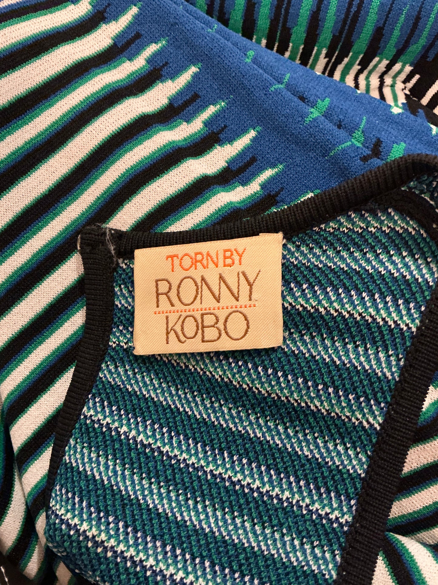 Torn by Ronny Kobo Blue Geometric Knit Fit & Flare Dress