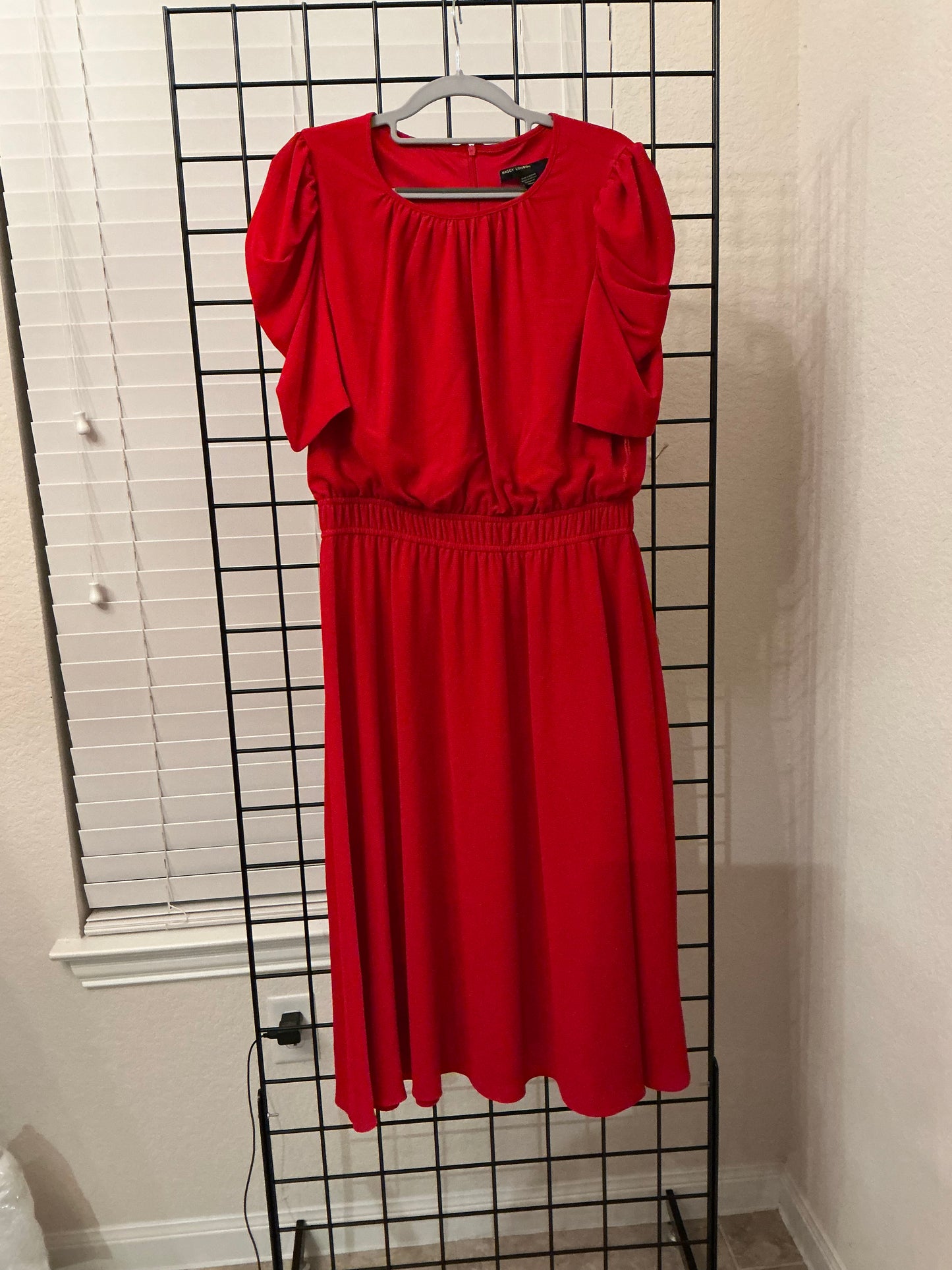 Maggy London Red Puff-Sleeve Fit & Flare Dress – Size 14