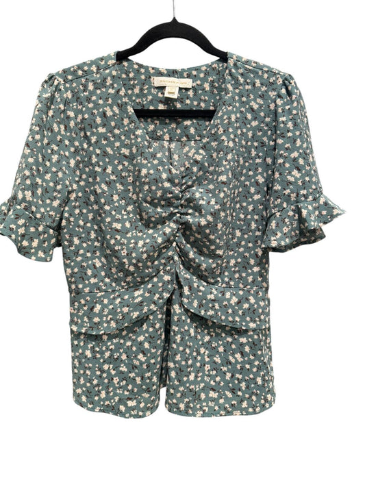 Green Floral Ruched Peplum Blouse