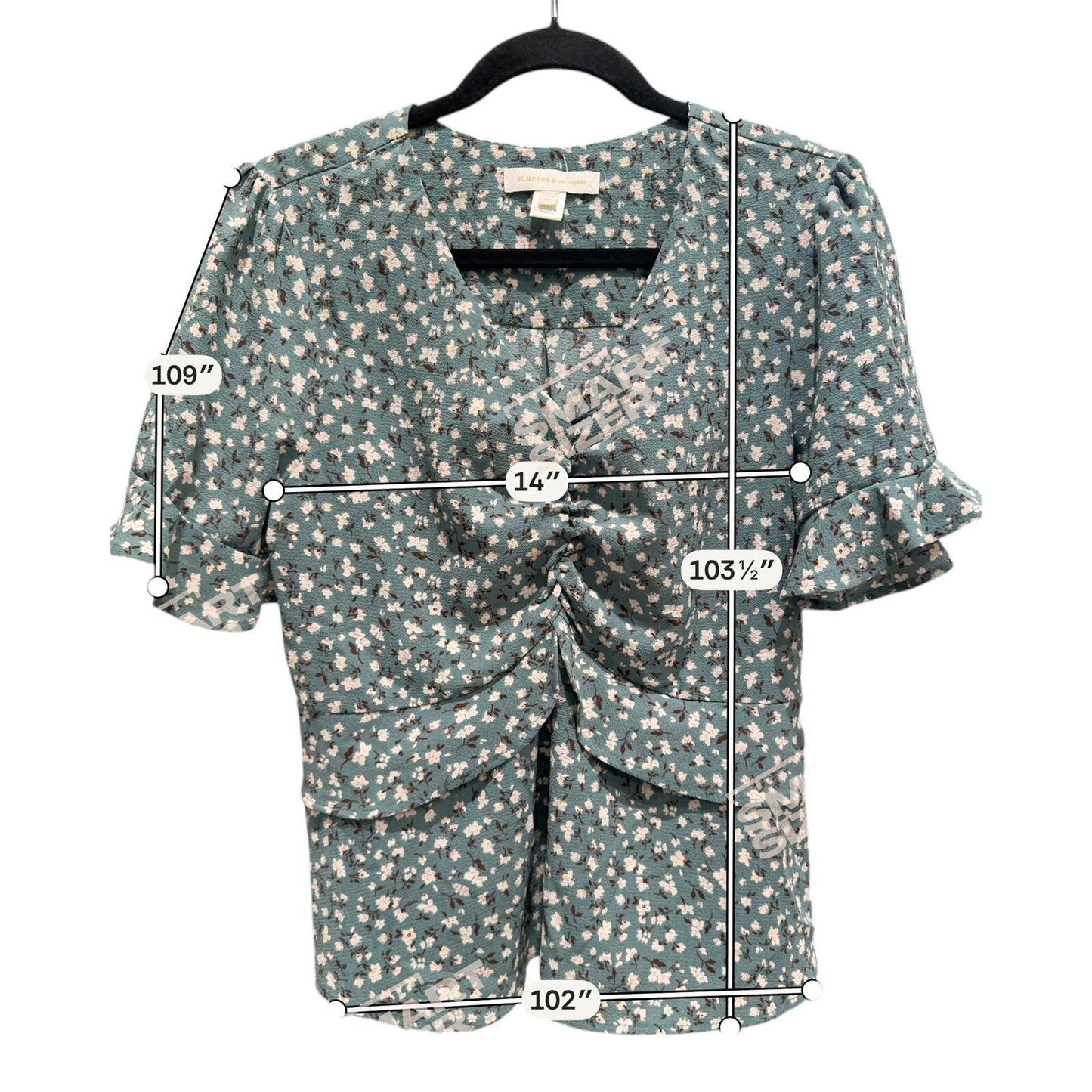 Green Floral Ruched Peplum Blouse