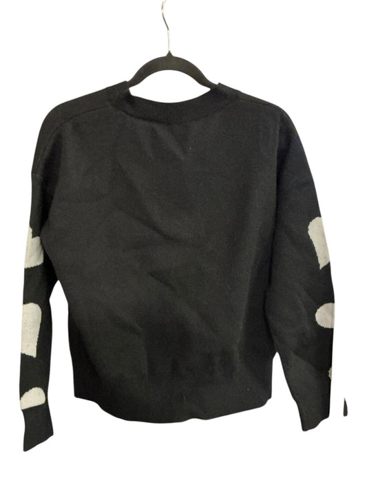 Black Cardigan Sweater with White Heart Pattern