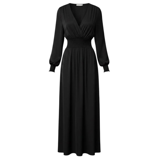 RESA Black Long Sleeve Smocked Waist Maxi Dress Size S