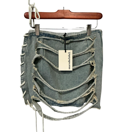 Mars The Label Distressed Lace-Up Denim Mini Skirt Size S