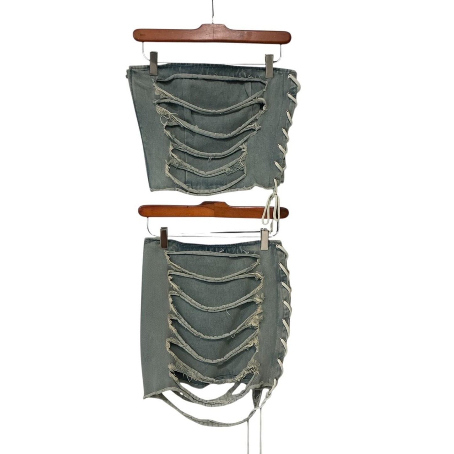 Mars The Label Distressed Lace-Up Denim Mini Skirt Size S